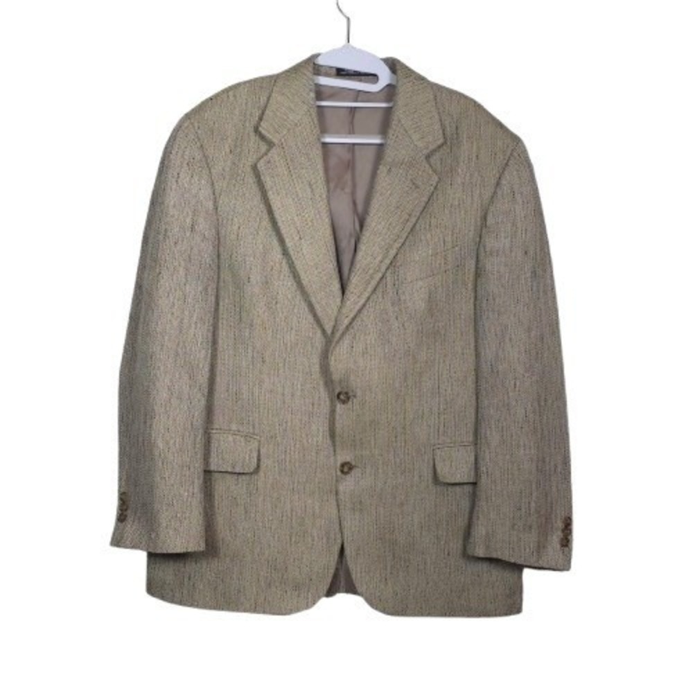 Vintage Croft & Barrow 100% Silk Tweed Beige Two Button Sport Coat Mens 42R
